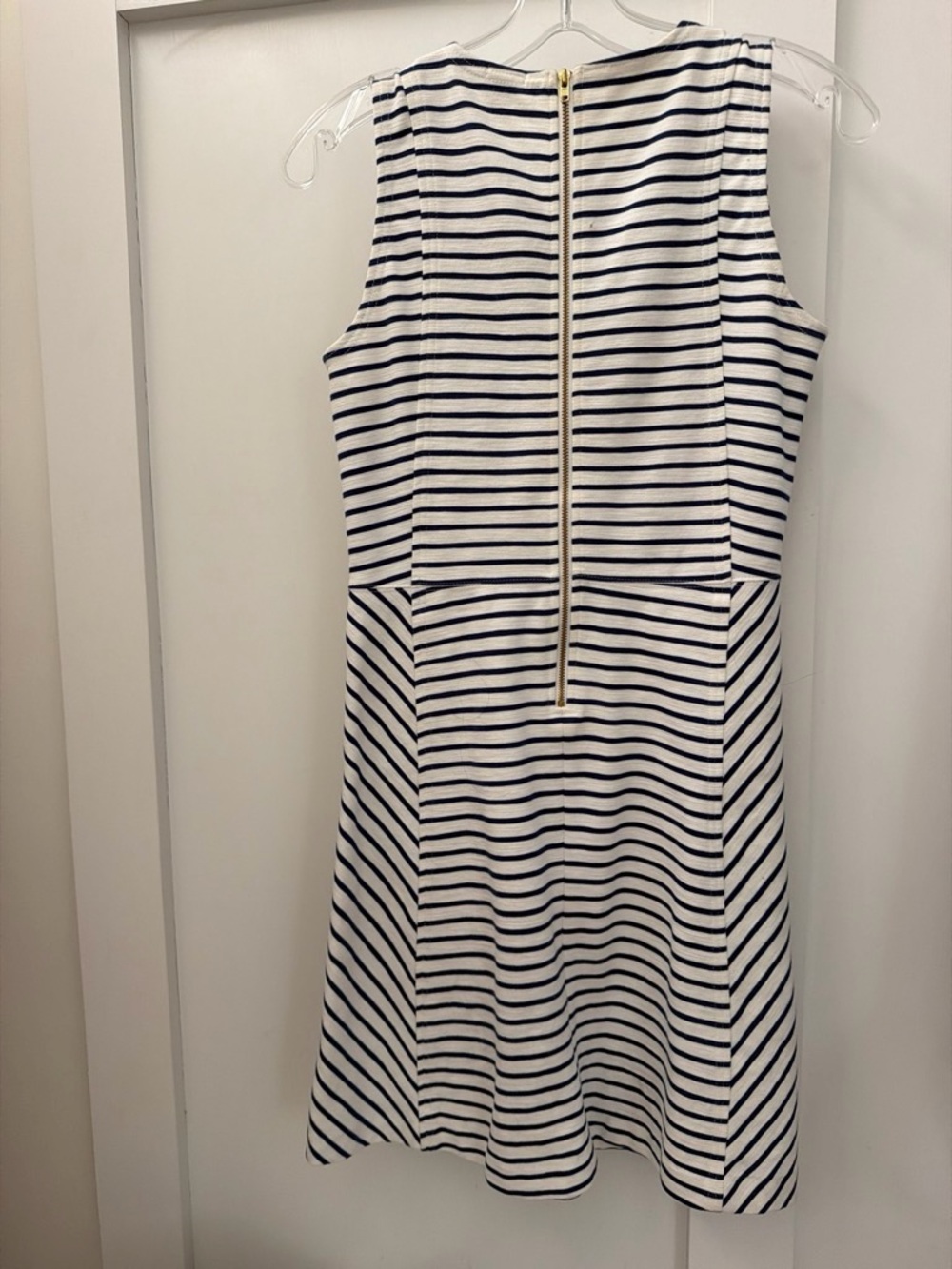 J. Crew Navy and White Striped Sleeveless Fit-and-Flare Dress